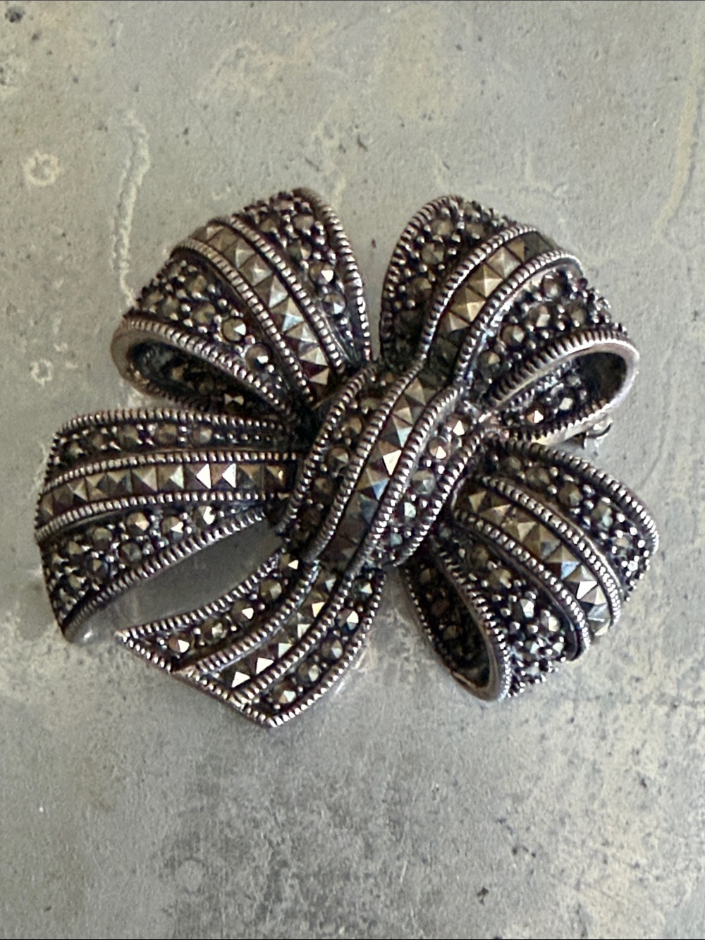 Black Marcasite Bow Brooch Sterling Silver gorgeous piece